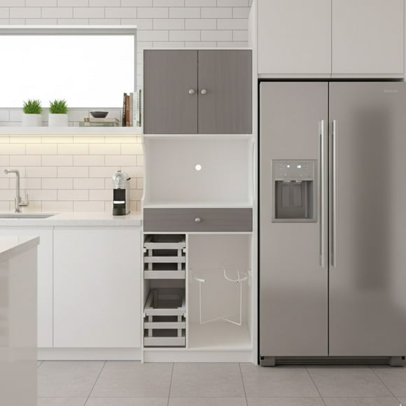 Mueble Organizador Alacena Cocina Vitrina Puertas Cajones Blanco con Gris