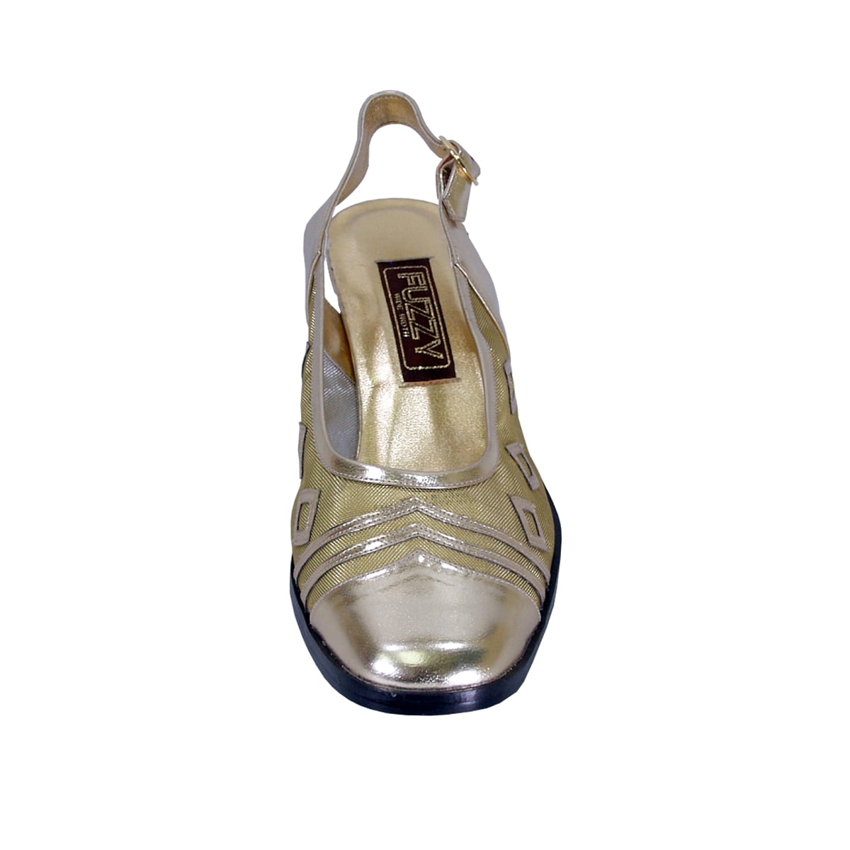 FUZZY Greta Women Wide Width Closed Toe Decorative Nylon Mesh Slingback GOLD 12