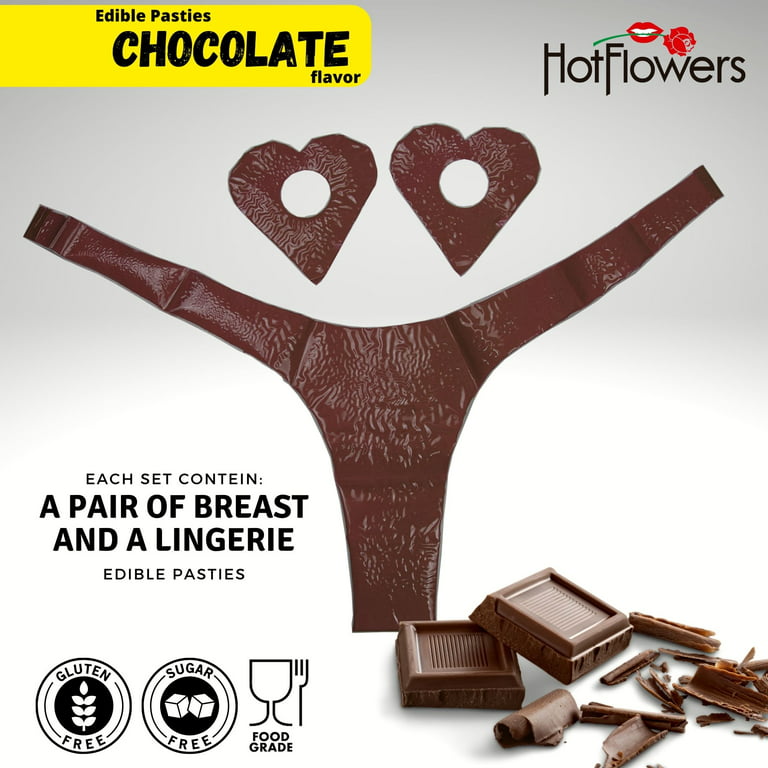 Hot Flowers Set Edible Pasties Karamela for Women – Sexy Candy Lingerie  Underwear Nipple Covers – Eatable Pasty Panties and Bra - Pack with 2 Units  Chocolate Flavor 