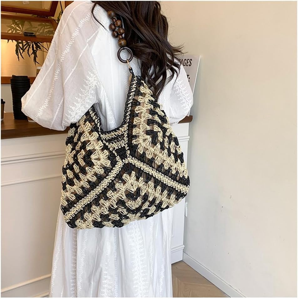 Summer Straw Hobo Bags for Women Boho Woven Mesh Beach Tote Bag Large Capacity Crochet Vacation Shoulder Handbag