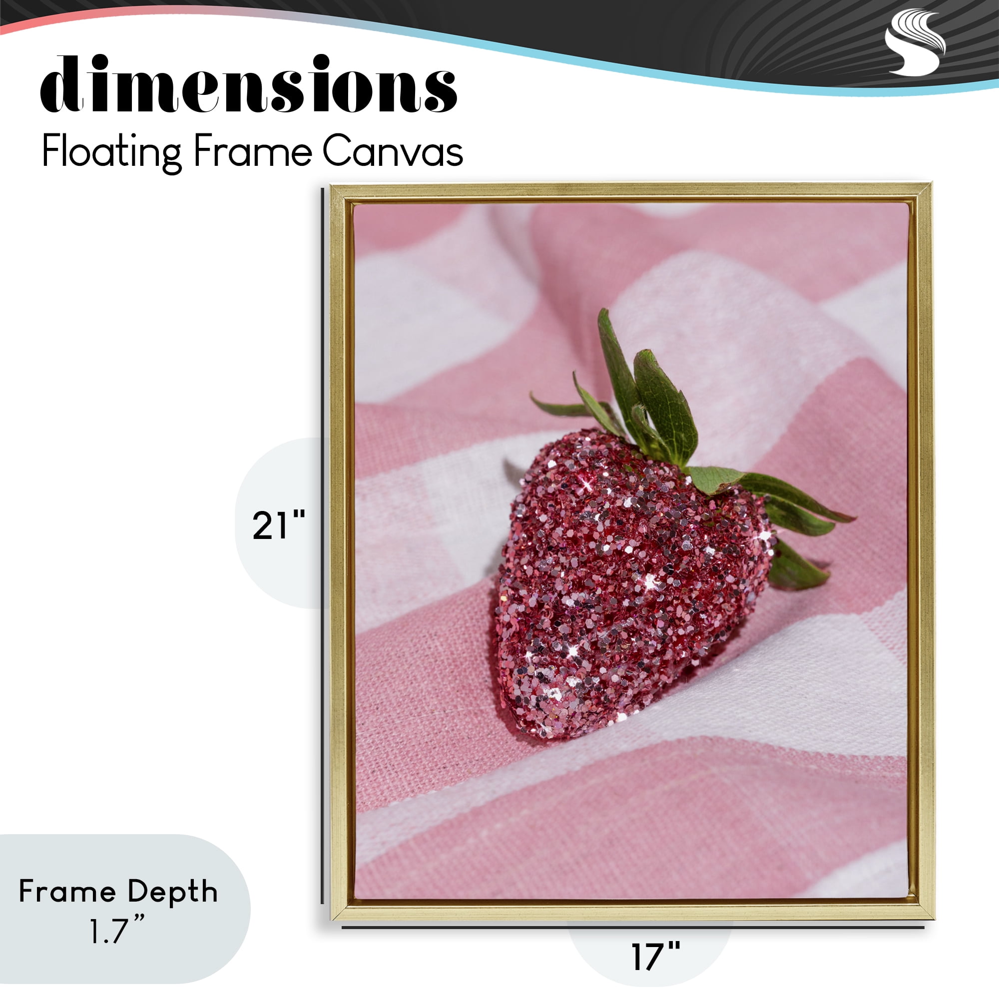 Stupell Industries Glimmer Strawberry on Pink Gold Framed Floater Canvas Wall Art, design by LISH Creative