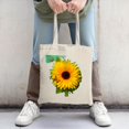 thumbnail image 2 of Vibrant Sunflower Tote Bag - Canvas Reusable with Green Leaves & Orange Butterflies Perfect for Shopping Travel & Parties, 2 of 4