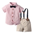 thumbnail image 2 of Glisme Boy Back To School Outfits Round Neck Short Sleeve Cartoon Prints Tops Shorts Soft Toddler Playsuit Pink, 2 of 8