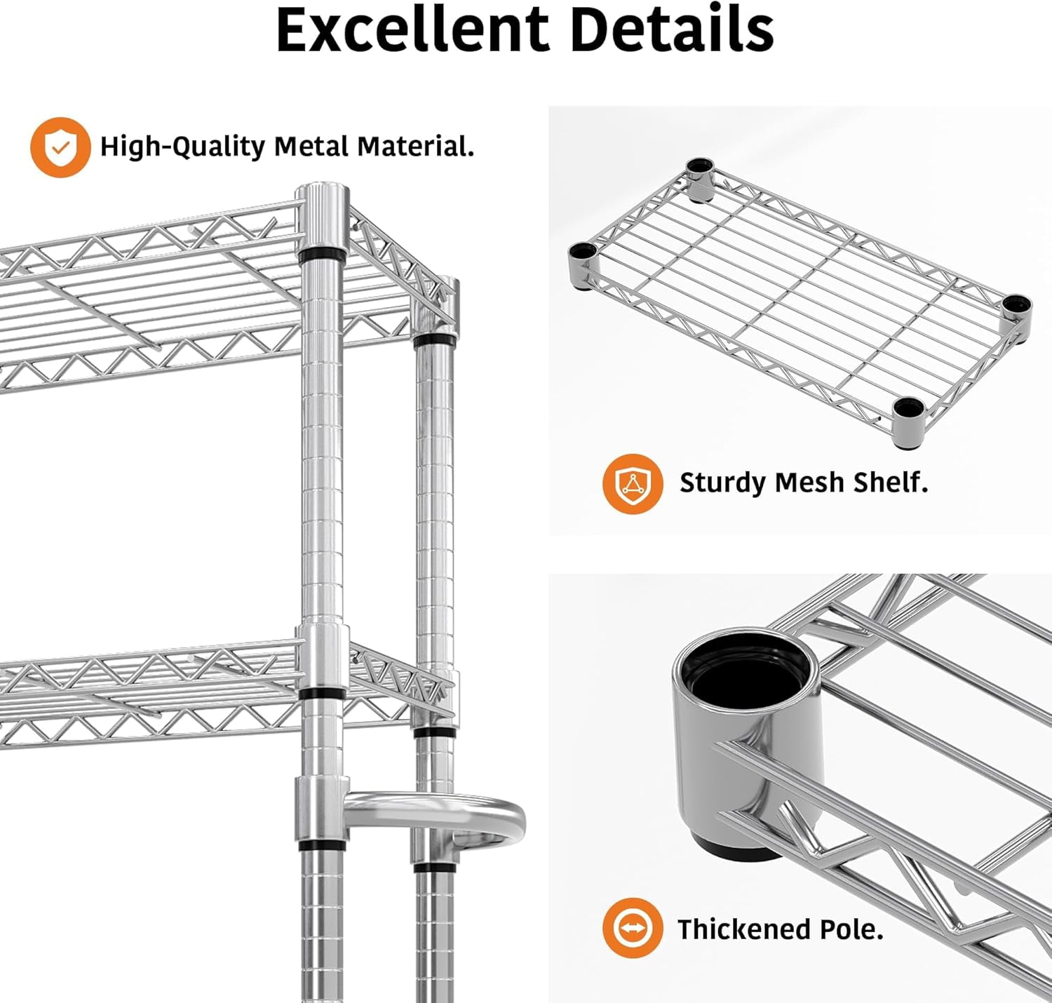 Garvee 5 Tier Metal Storage Shelves, with Lockable Wheels, 23.6 x 11.81 x 61.8 inch, Silver