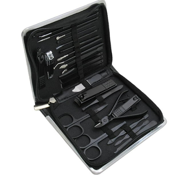 Black King Kong Juego de manicura de 26 piezas, cuidado personal, kit de cortaúñas, juego de pedicura profesional para cortaúñas, herramientas para uñas con lujoso Trav