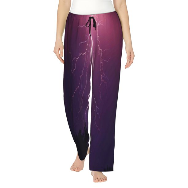 Fotbe Thunderstorm Violet Purple Pantalones de Pijama para Mujer, Pantalones de Dormir, Pantalones Pj con Cordón y Bolsillos-Large
