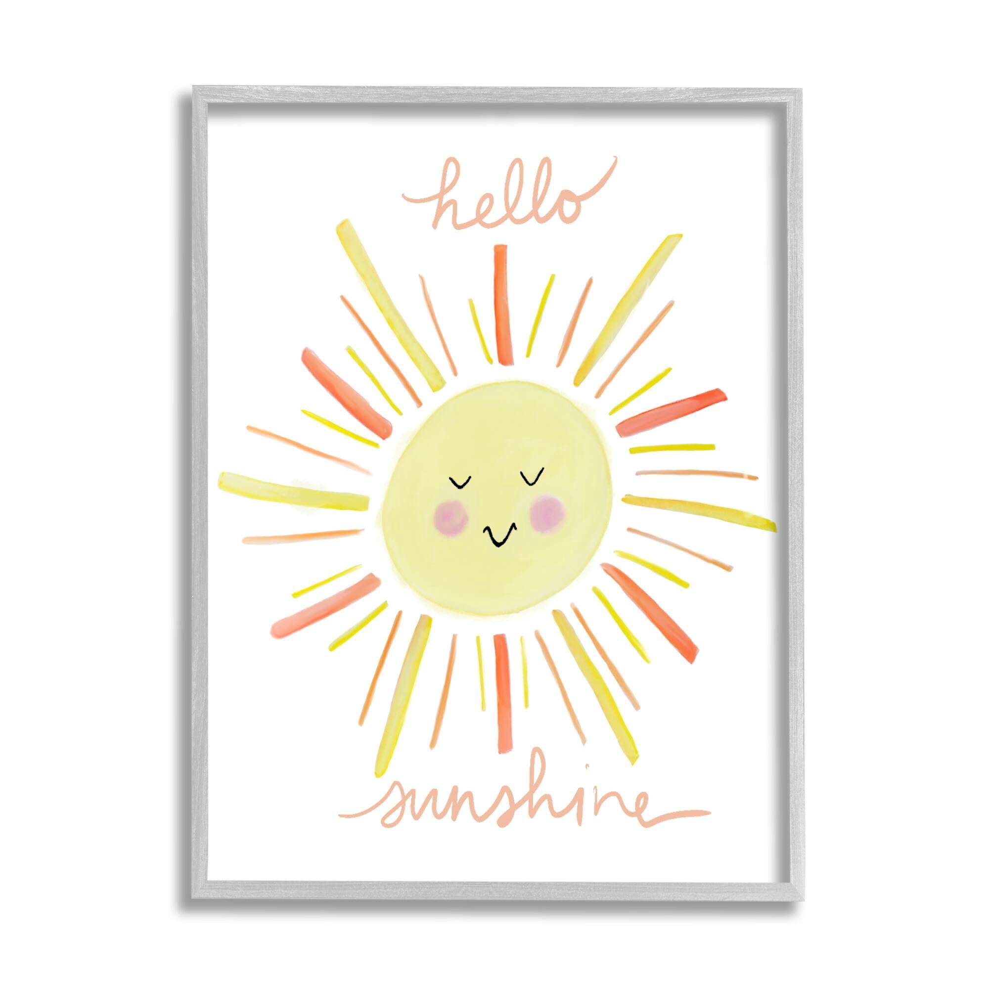 Stupell Industries Hello Sunshine Endearing Smiling Sun Rays Cursive Framed Wall Art, 16 x 20, Design by Anna Whitham
