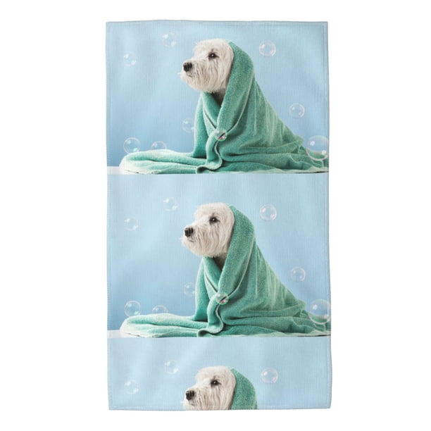 Fotbe Dog Wrapped in Towel Toalla Premium con Patrón, Toalla de Microfibra de Secado Rápido, Ligera y Altamente Absorbente (27.5x16in), Ideal para Uso Diario