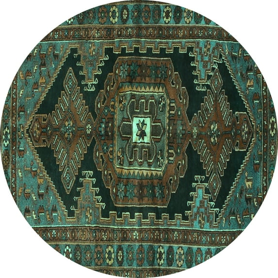 Ahgly Company Indoor Round Persian Turquoise Blue Traditional Area Rugs, 6' Round