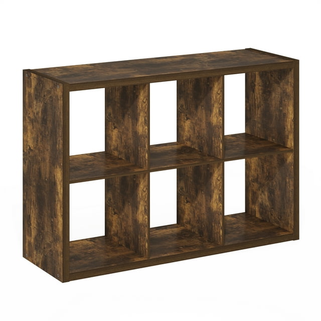 Furinno Cubicle Open Back Decorative Cube Storage Organizer, 6-Cube, Amber Pine