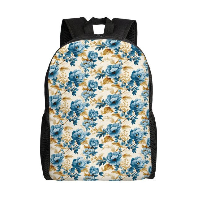 Fotbe Vintage Blue Flowers Mochila de Viaje para Laptop, Mochila Ejecutiva Delgada y Resistente 15.6"