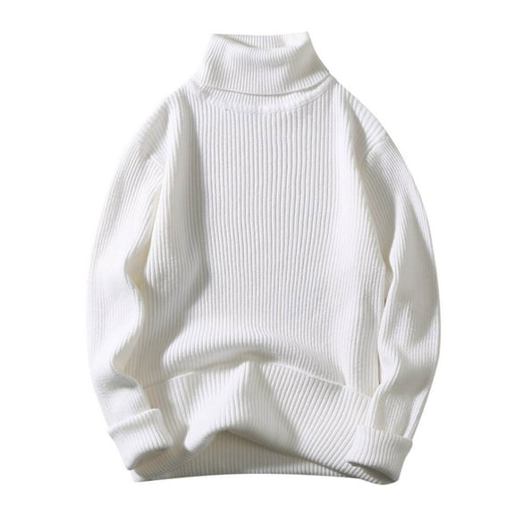 JTieacloth Mens Lightweight Sweaters Male Autumn And Winter Wool Sweater Round Neck Pullover Bottoming Shirt All Matching High Neck Top(White)