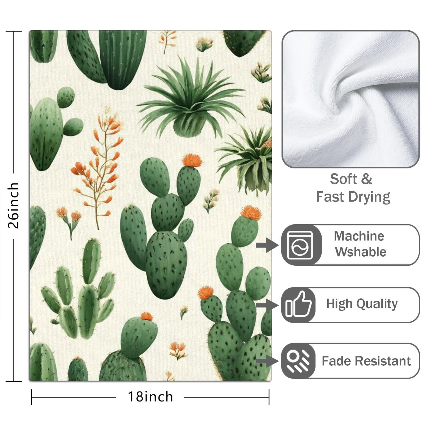 2 Pcs Funny Kitchen Towels,Cactus Pattern Microfiber Dish Towels,Kitchen Tea Towels,Kitchen Towel Set (18" X 26")