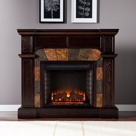 Southern Enterprises Barkley Electric Convertible/Corner Electric Fireplace, Espresso with Faux Slate