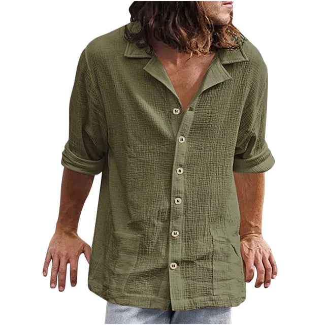 Birdeem Chemise Blouse Homme Unie Décontractée à Col Rabattu avec Poche et Boutons à Manches Longues