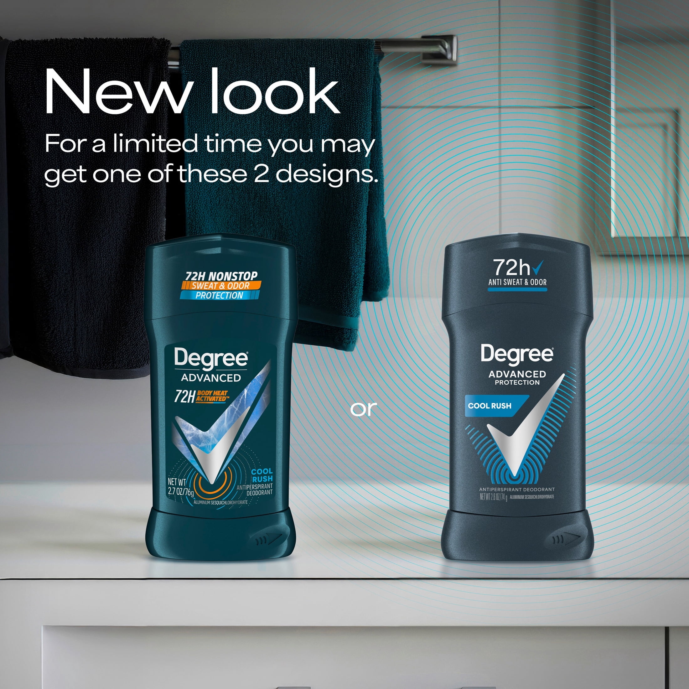 (2 pack) Degree Men Antiperspirant Deodorant 72-Hour Sweat And Odor Protection Cool Rush Antiperspirant For Men With Body Heat Activated Technology, 2.6 oz