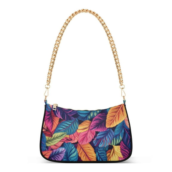 FORMRS Womens Shoulder Bag with Chain Strap Clutch Purse Cute Tote Handbag, Colorful Art Leaves Pattern