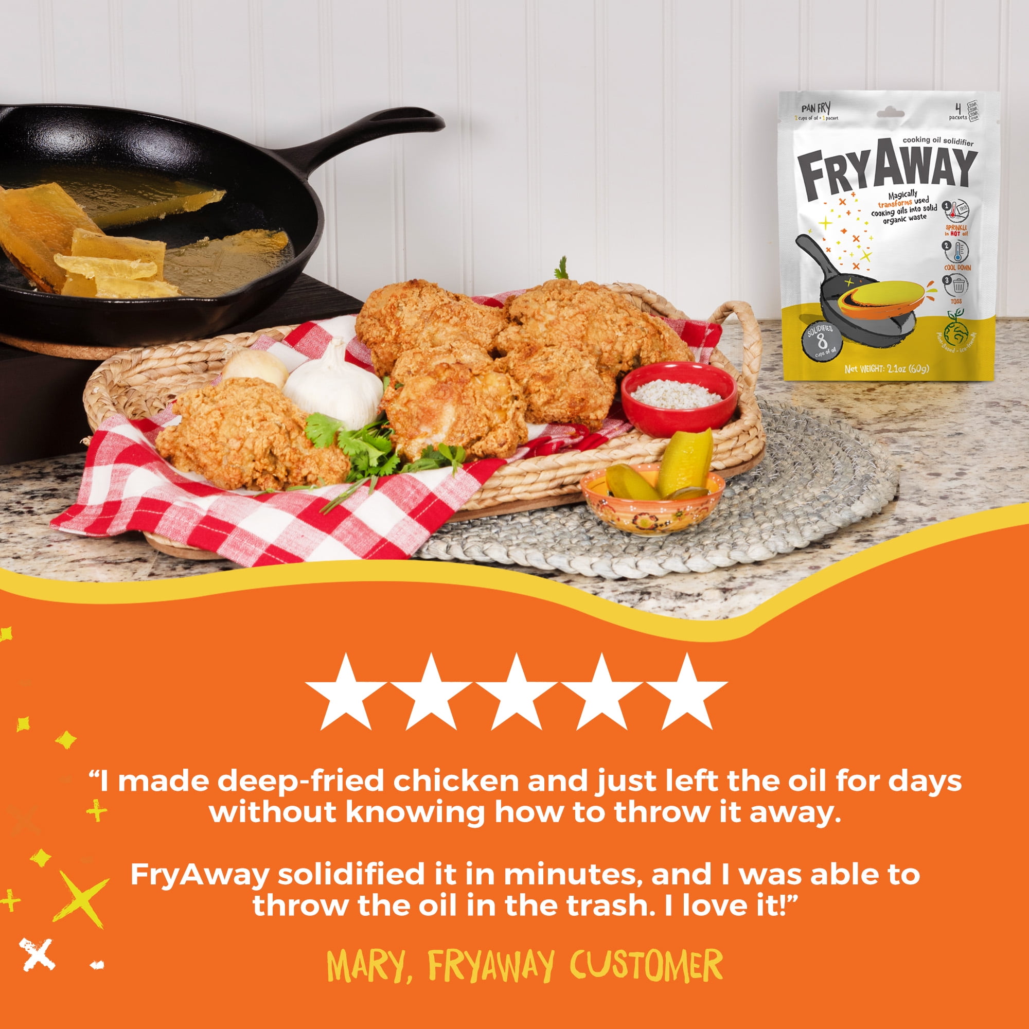 FryAway Deep Fry Waste Cooking Oil Solidifier Powder, 100% Plant-Based  Cooking Oil Disposal, Solidifies Up to 8 Cups of Oil per use, (2ct per  Package, 16 Cups/4 Liters) 
