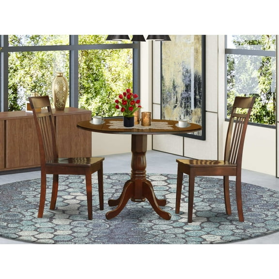 East West Furniture Dublin Dining Table & Ladder Back Chairs in Mahogany