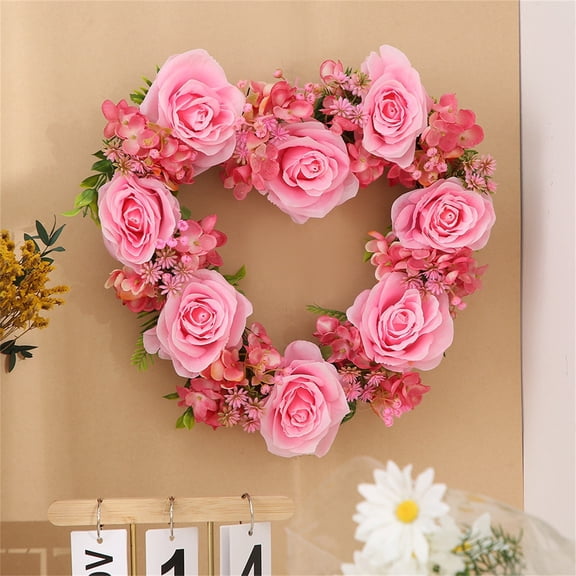 Valentine's Day Heart Wreath Decoration, Wedding Proposal Party Decoration, Simulated Pink Rose and Hydrangea Wreath, Scene Decoration