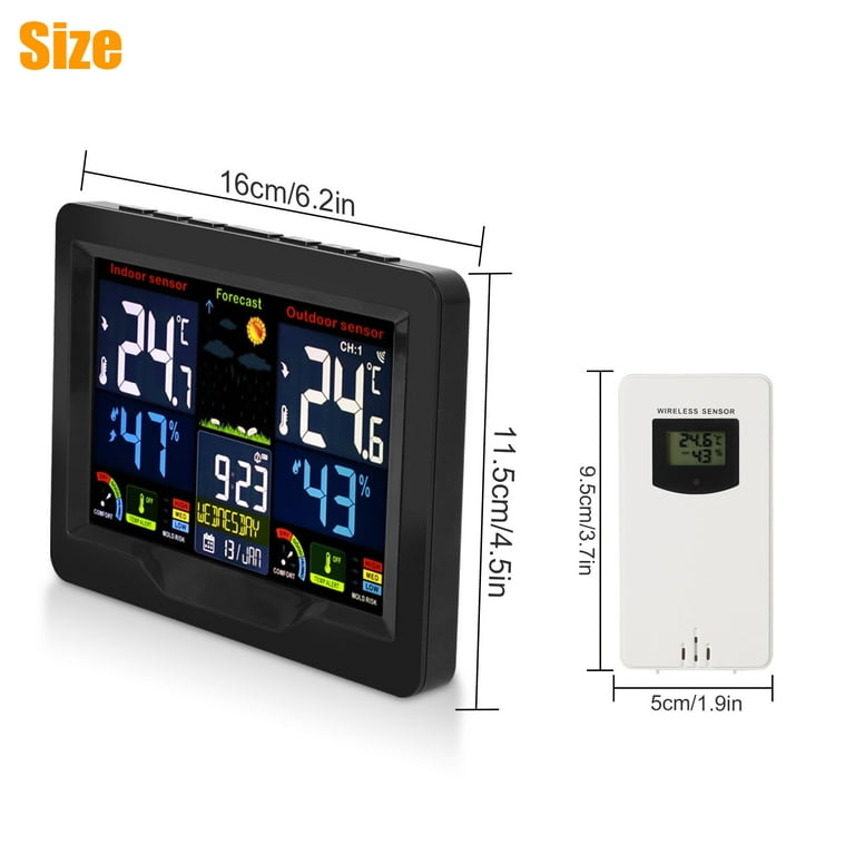 Weather Station With Indoor Outdoor Wireless Sensor, Thermometer Hygrometer  Barometer Moon Phase 9in1 Digital Colorful Lcd Display With Snooze Alarm_g