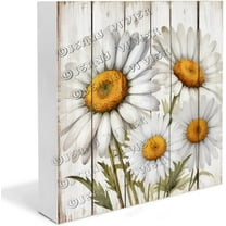 White Daisy Wooden Box Sign Daisy Gifts Funny Class Decor Shelf Decor for Bedroom Rustic Desk Decor Wood Block Signs Housewarming Gifts 5x5 In