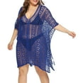 thumbnail image 4 of Plus Size Swimsuit Cover Ups for Women,Short Sleeve Crochet Knit Hollow Out V-Neck Loose Beach Swimwear, 4 of 8