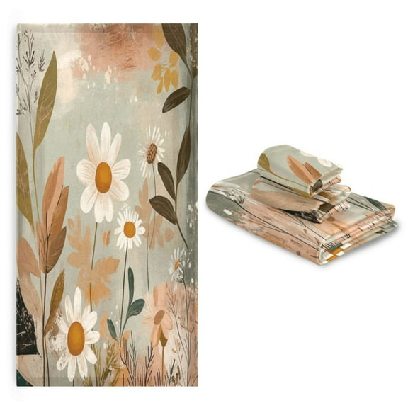 3 Pack Towel Set with Bath Towels, Hand Towels & Washcloths for Everyday Use Vintage Flowers