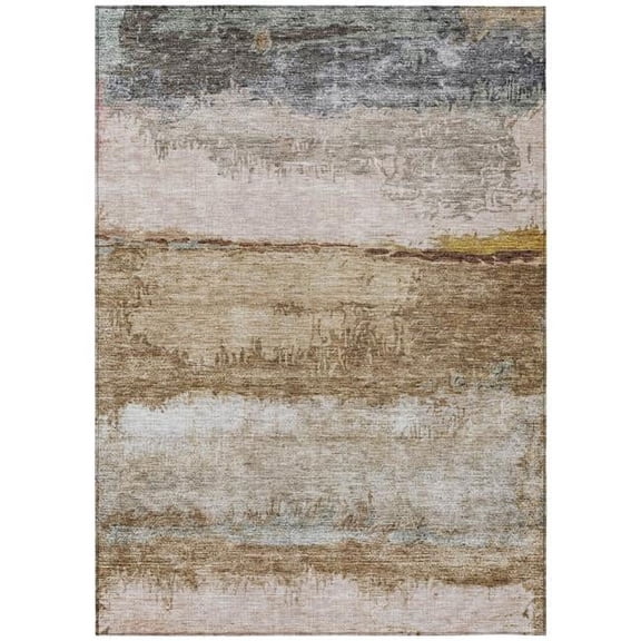 HomeRoots 605973 3 x 5 ft. Beige, Brown & Gray Abstract Washable Indoor & Outdoor Rectangle Area Rug