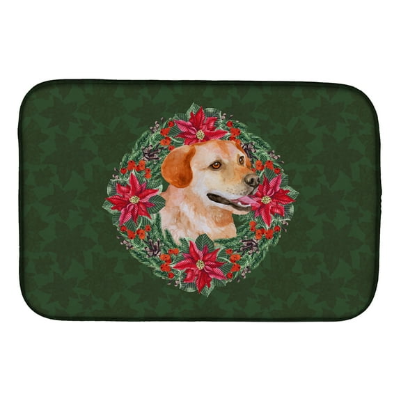 Labrador Retriever Poinsetta Wreath Dish Drying Mat