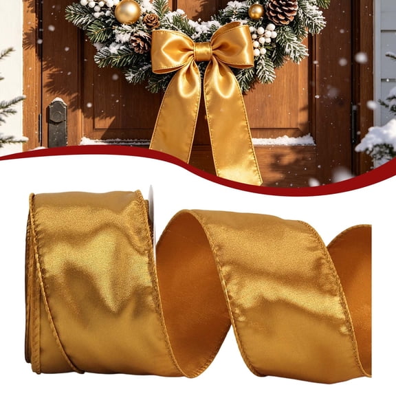 Satin Wired Ribbon, Christmas Ribbon for Gift Wrapping, Bows, Wreaths, Garland, Christmas Tree Decorations, Crafts, Home Decor