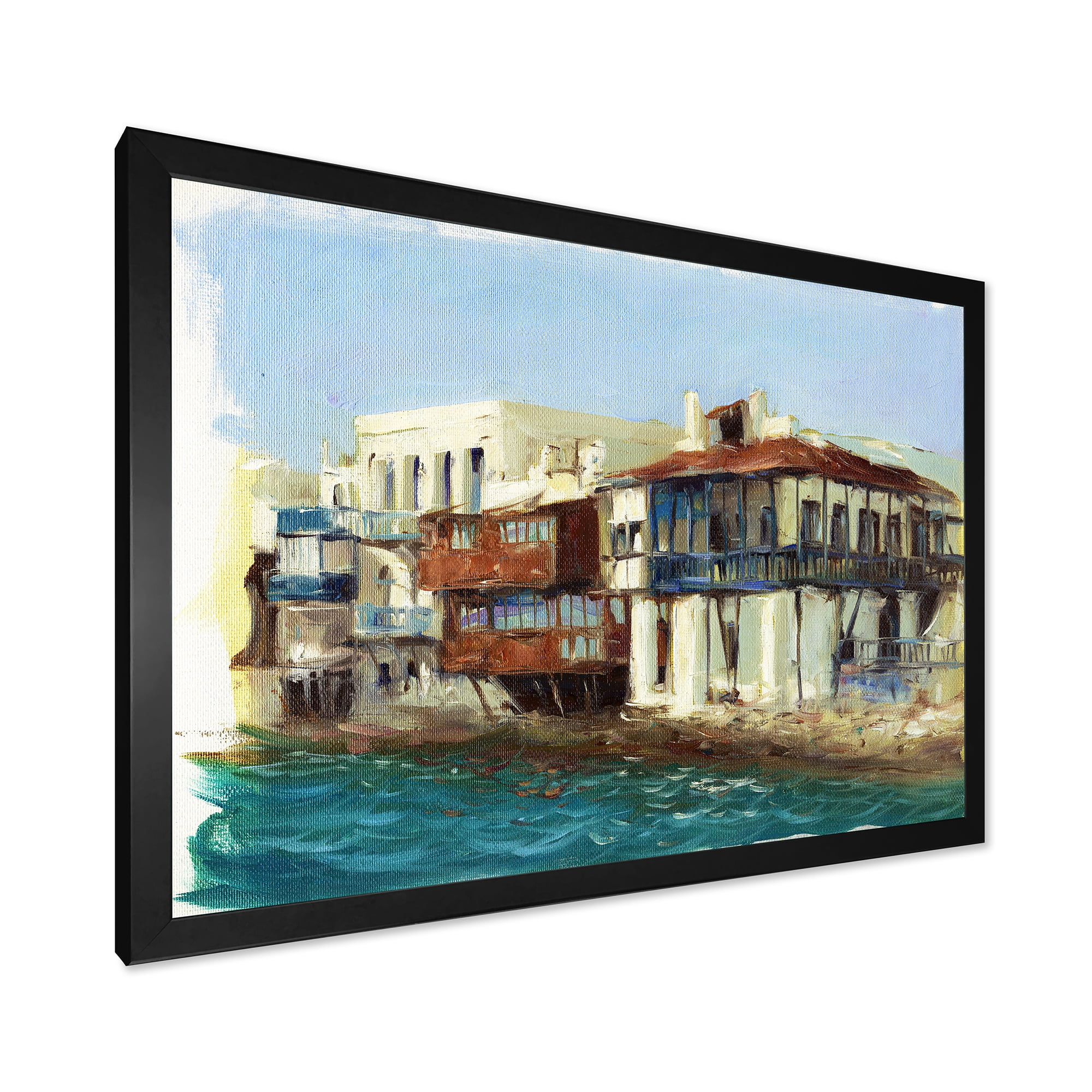 Designart 'Impression Old Houses On The Island of Mykonos Greece' Nautical & Coastal Framed Art Print