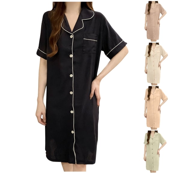Bixock Nightgowns for Women Button Down Sleep Shirt Short Sleeve NightShirts Boyfriend Sleepdress Soft Pajama Dress Sleepwear for Ladies