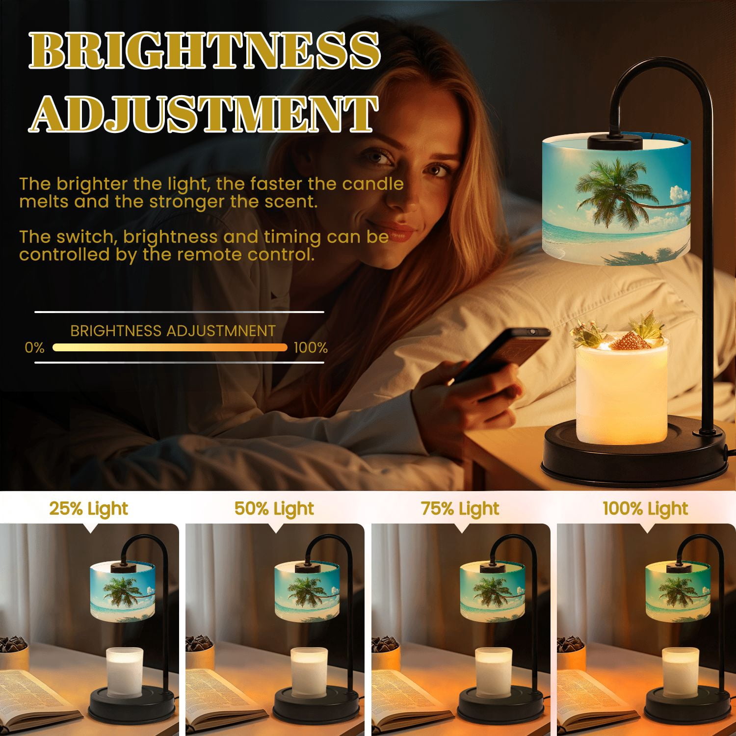 Candle Warmer Lamp with Timer Dimmer Tropical beach Coastl Jungle Candle Lamp Warmer for Jar Candle with 4 Bulbs Gifts for Women House Warming Gifts