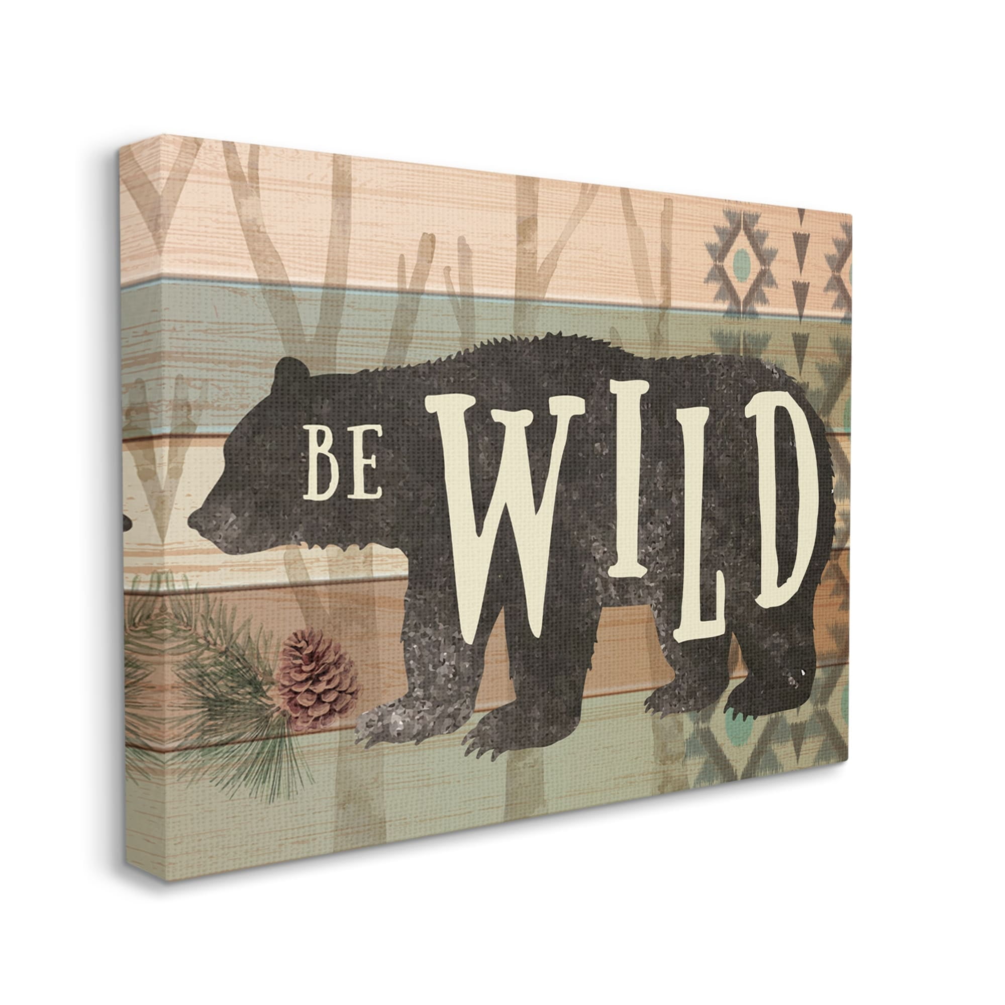 Stupell Be Wild Aztec Pattern Bear Silhouette Animals & Insects Painting Gallery Wrapped Canvas Print Wall Art