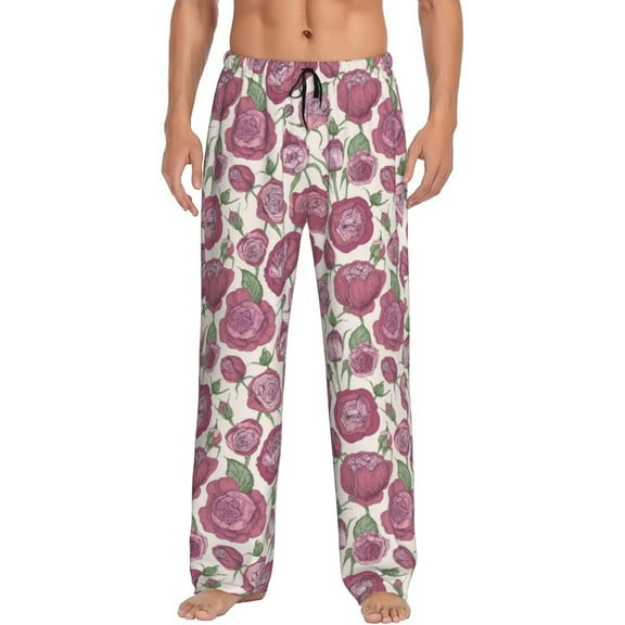 Fotbe Rose Flowers Men's Pajama Pants,Sleepwear Pants,Pj Bottoms Drawstring And Pockets-Medium