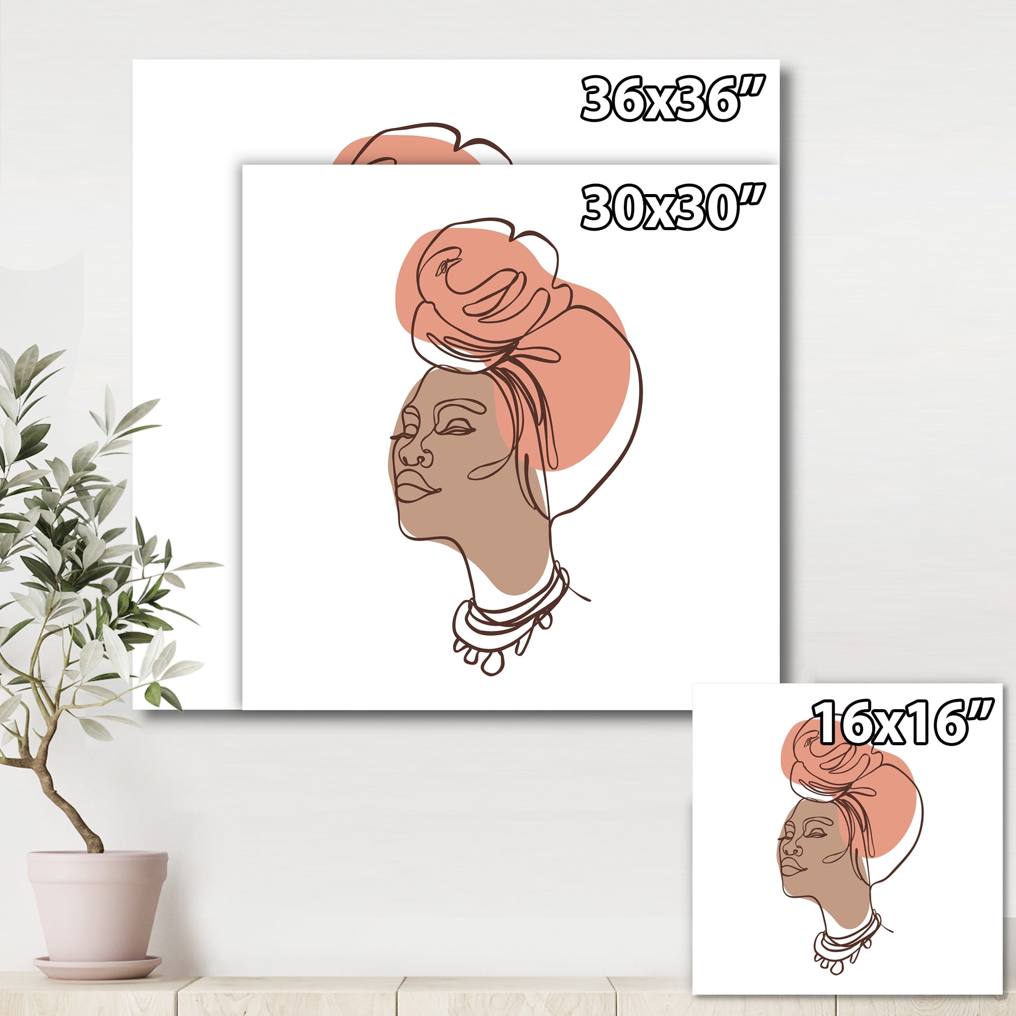 Designart ' One Line Portrait of Afro American Woman IV ' Modern Canvas Wall Art Print