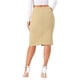 thumbnail image 3 of Falda de mezclilla midi A-line de mujer INSPIRE CHIC, con cintura alta, abertura frontal, stretch, talla XL, color caqui claro, 3 of 6