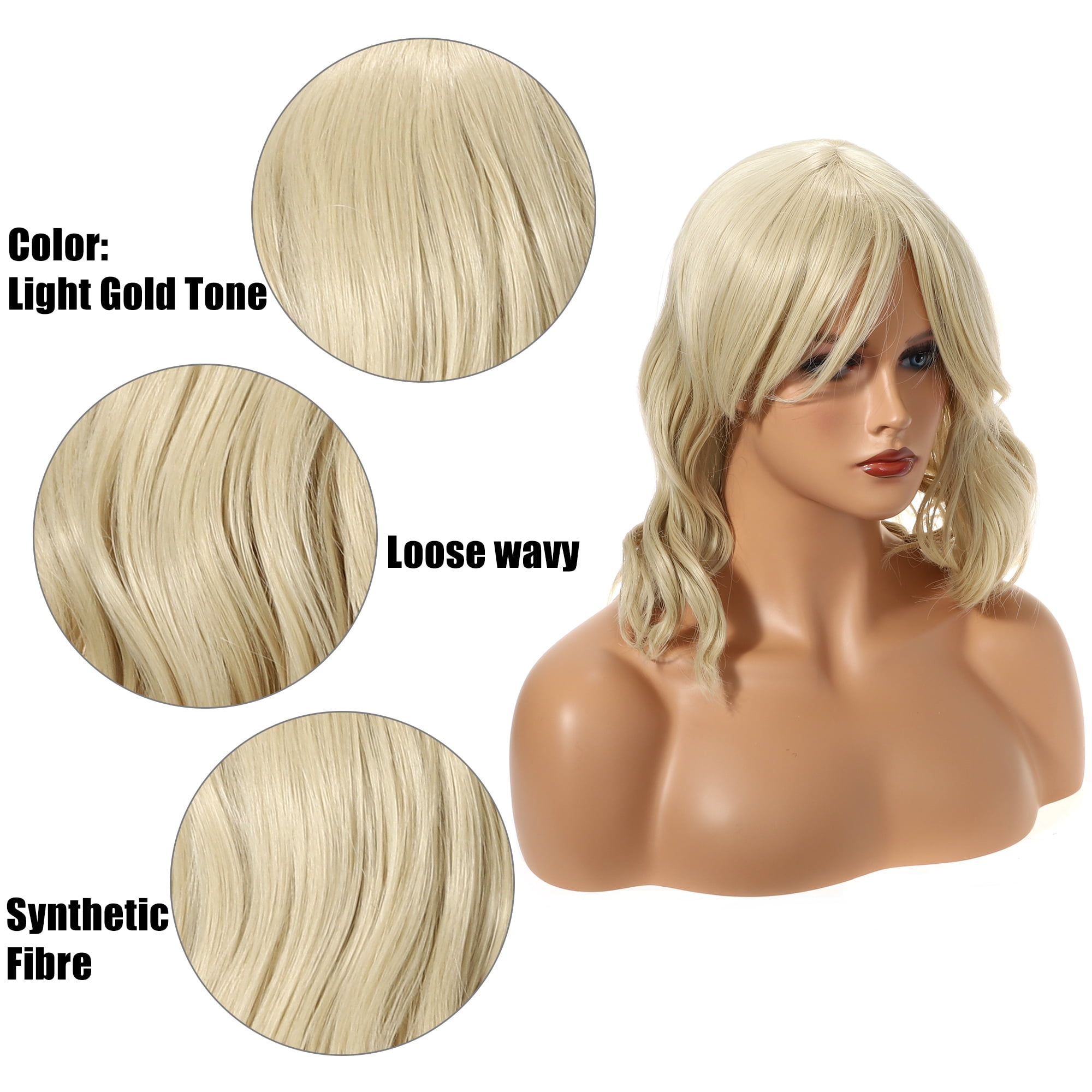 Unique Bargains Human Hair Wig for Women 14" Curly Wig with Wig Cap Light Gold Tone