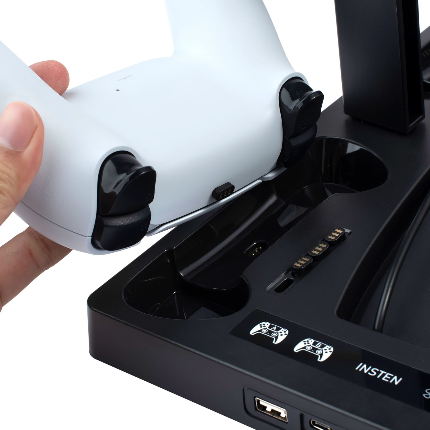 For PS5 Stand and Cooling Station with Dual Controller Charging Dock Charger, Cooling Fan, Headphone Holder, Video Game Storage, USB Hub