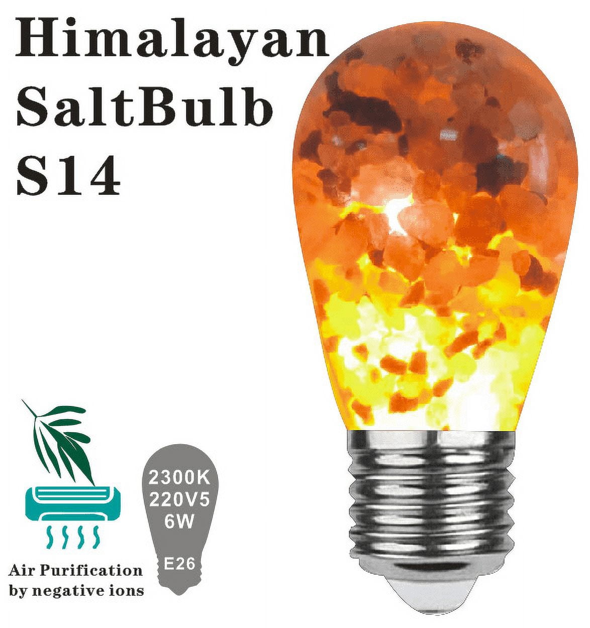 Luminous salt lamp LED bulb, 60 watt equivalent, Himalayan warm amber glow, 6Pcs, ideal for home decoration