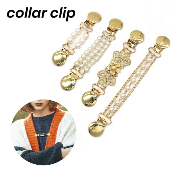 Tnobhg Ladies Faux Pearl Chain Collar Clip Anti-exposed Brooch Shawl Silk Scarf Buckle Sweater Cardigan Collar Clip