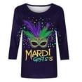 thumbnail image 5 of Rciityk Carnival 3/4 Length Sleeve Womens Tops Casual Loose Mardi Gras Printed Crew Neck T-Shirt Pullover Holiday Party Tops, 5 of 6