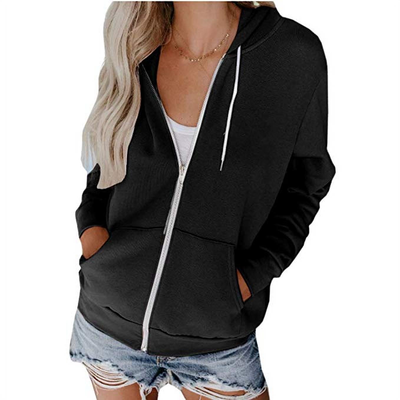 Ladies Hoodies Plain Zip-Up Sweatshirt Women Hooded Casual Jacket Tops 
