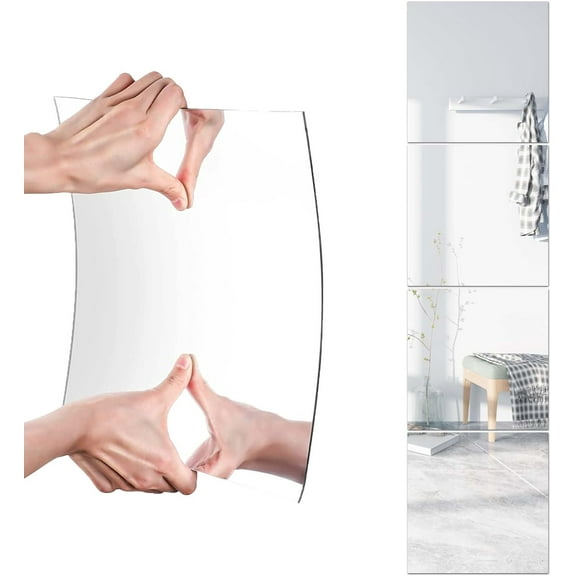 BZUEPRS 4Pcs Full-Length Mirror Stickers 11.8×11.8 Inch Acrylic Silver Wall Mirror Shatterproof Mirror Stickers for Wall Decoration Suitable for Living Rooms Bedrooms Studies