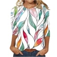 thumbnail image 1 of Fiudx Ofertas Flash Del Día Camiseta Estampada a La Moda para Mujer, Blusa de Mangas 3/4, Tops Informales con Cuello Redondo, 1 of 3