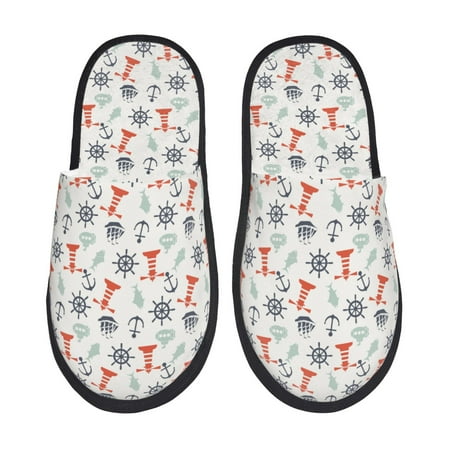 Balery Lighthouse Sailboat Slient Indoor Furry Fleece Comfort House Shoes Soft Non-Slip Home Shoes Cotton slippers House Slippers-- Medium