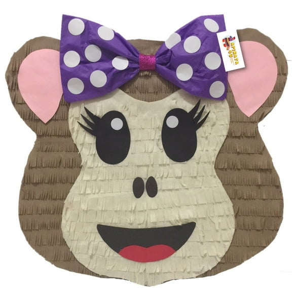 APINATA4U Girly Monkey Emoticon Pinata with Purple Bow