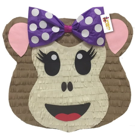 Monkey Pinata - APINATA4U Girly Monkey Emoticon Pinata with Purple Bow
