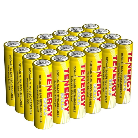 Tenergy Solla Rechargeable NiMH AA Battery, 1000mAh Batteries for Solar Garden Lights, 24 Pack, UL Certified